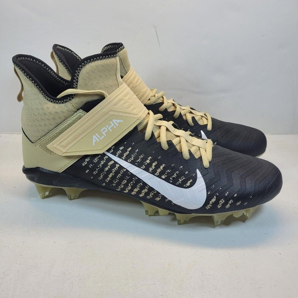 Nike Alpha Menace Pro 2 Mid Black Gold Football Cleats BV3945-700